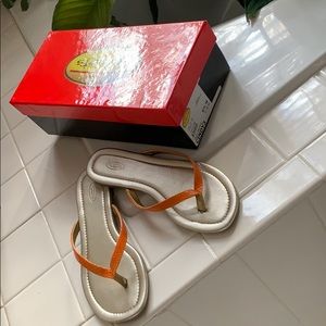 Orange snakeskin thong sandals